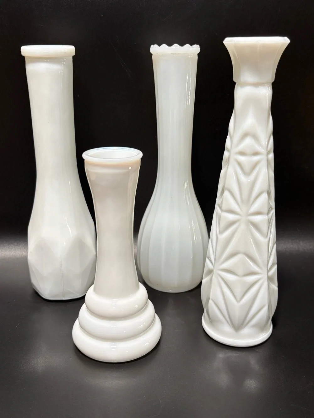 Vintage White Milk Glass Bud Vases - Lot of 4 Mix & Match Mid-Century Floral